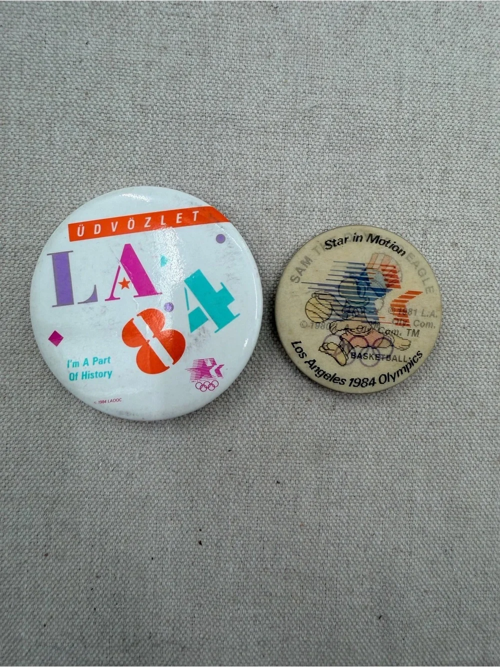 Vintage LA 84 Multi-Color Olympic Pinback Buttons
